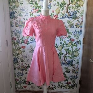 Antonio Melani Pink Iris Linen Mock Neck Mini 3D Floral Dress